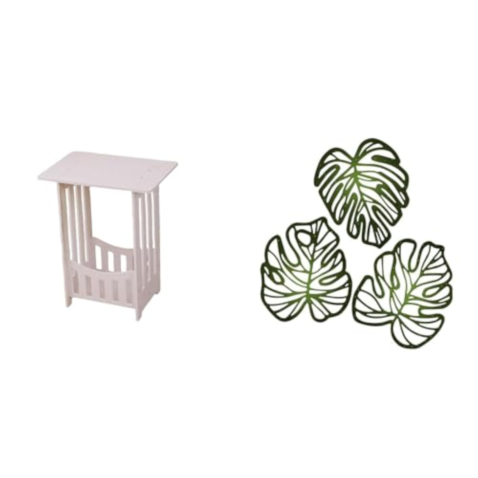 Portable Bedside Table with Palm Leaves Wood Wall Decor